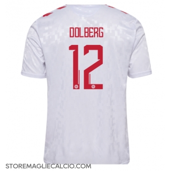 Danimarca Kasper Dolberg #12 Maglia Gara Trasferta Repliche Europei 2024